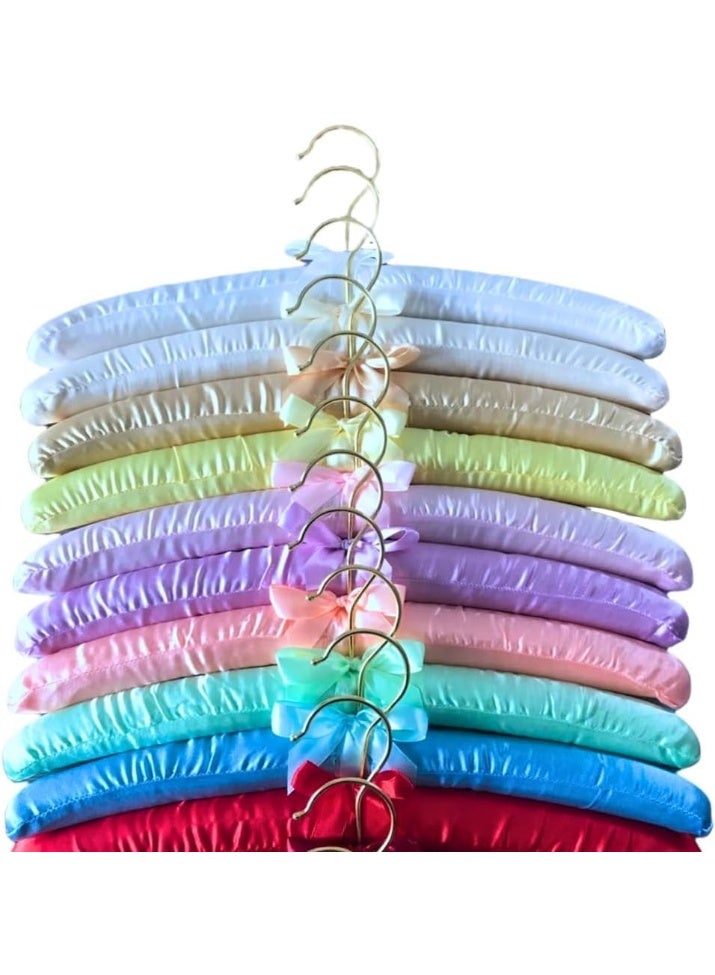 A set of 6 elegant satin-lined silk-wrapped hangers with silver foam hooks for dresses, coats, blouses, and wardrobes; 38cm display organizer - Image 3
